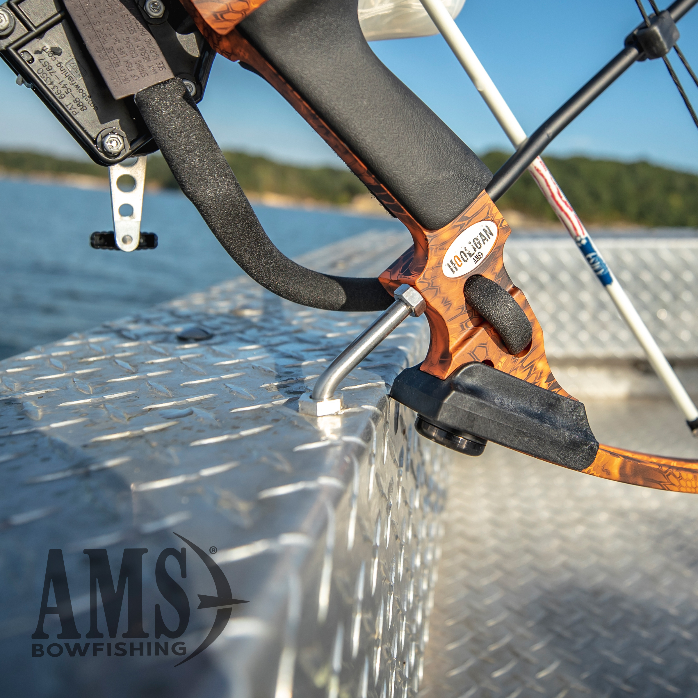 AMS Bowfishing Deck Hand Bow Holder for Boat Rails or Deck - Made in The USA